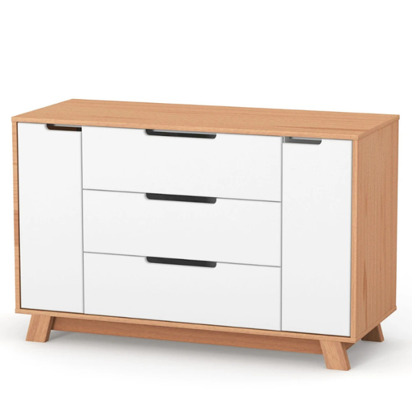 Komoda se 3 zásuvkami Lussi Gekko. 120x49x77cm. Bílá / Přírodní Buk